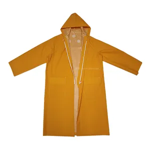 High quality rain coat pvc polyester waterproof raincoat yellow long rain for rain coat for adults in stock