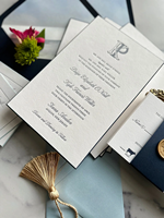 Invitaciones de Boda de Alta Gama con Impresión Tipográfica, Papel Grueso de Algodón, Diseño Floral en Relieve, Personalizables