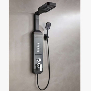 Black Series Shower Set Square Rain Shower Head Wall <b>Mount</b> With <b>Spray</b> Massage Temperature Control Easy Installation - Product Image 1