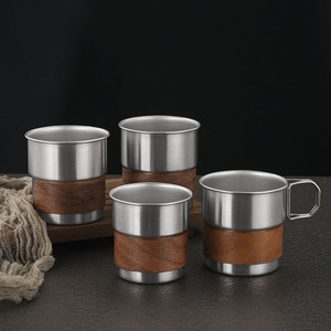 Taza de Café de Acero Inoxidable Elephant 304 con Agarre de Madera, Taza Portátil para Acampar al Aire Libre, Diseño Minimalista Ligero - Product Image 2