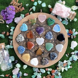 20PCS Natural Crystal <strong>Heart</strong> <strong>Shaped</strong> Healing Spiritual <strong>Stones</strong> Polished <strong>Chakra</strong> Valentine's Day Favors for Women Men Bulk Pendant - Product Image 3
