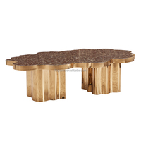 Table Basse de Salon de Luxe en Acier Inoxydable, Table d'Appoint Irrégulière en Métal Doré Haut de Gamme