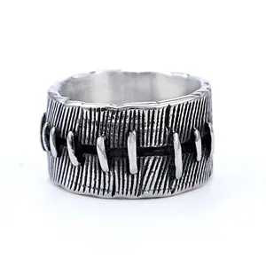 European American Men's Vintage Stainless Steel Grey Ring Creative Antique Silver with Personalized Turquoise Unique Jewelry Men