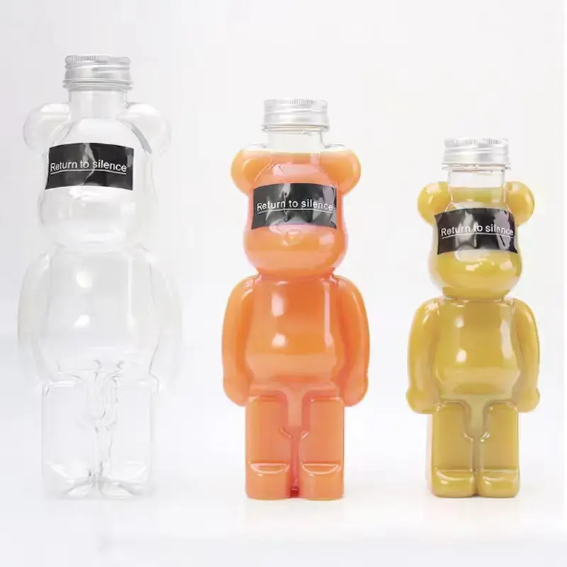 New design christmas 350ml 500ml 750ml bear shaped plastic bottle for juice with cap for juice