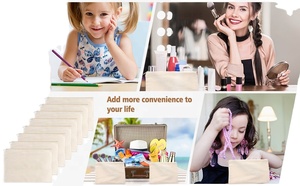 Pochette portable légère en toile de coton, couleur unie, trousse de maquillage de voyage avec fermeture éclair, motif lettres pour femme - Product Image 5