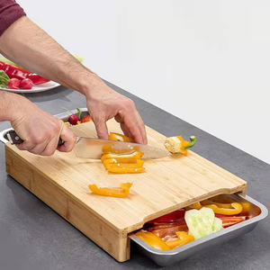 <span class=keywords><strong>Planche</strong></span> à découper en bambou pliable avec double tiroir en acier inoxydable pour la préparation des aliments, prix de gros personnalisé - Product Image 3