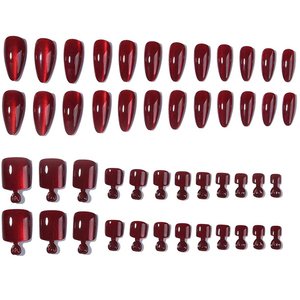 Lot de 48 faux <span class=keywords><strong>ongles</strong></span> à presser pour les mains et les orteils, effet œil de chat rouge <span class=keywords><strong>bordeaux</strong></span>, forme amande carrée, brillants, magnétiques, réutilisables - Product Image 5