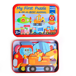 <span class=keywords><strong>Scatola</strong></span> 6 in 1 puzzle educativo per animali educazione precoce <span class=keywords><strong>scatola</strong></span> di ferro 6 pezzi cartone animato animale grande puzzle giocattolo in <span class=keywords><strong>legno</strong></span> - Product Image 4