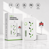 Multiprise universelle robuste avec 3 prises, interrupteurs individuels, 4 ports USB et câble de 2m pour maison et bureau (prise UK)
