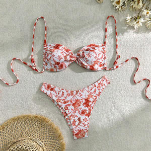 Nova Moda Personalizado Bandeau Swimwear das Mulheres Sexy Duas Peças Floral Brasileiro Impresso Maiôs Biquíni - Product Image 3