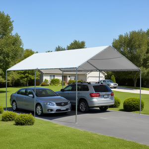 Abri de voiture robuste 10x20 gris avec toit en pente, structure en acier galvanisé, protection UV, pour 2 voitures, abri extérieur - Product Image 2