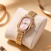 Montre-bracelet vintage pour femme, bracelet en acier inoxydable doré, cadran rouge, boîtier ovale avec strass, montre pour femme
