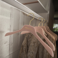 Leichte rosa Samt Kunststoff beflockte Kleiderbügel Hemden Kleiderbügel Platzsparende benutzer definierte rutsch feste Kleiderbügel für den Laden
