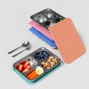 Nuovo Modello di Stoviglie per Bambini - <span class=keywords><strong>Prodotti</strong></span> per Neonati - Piatto in Acciaio Inox con Coperchio in Silicone, Riscaldabile, Antigoccia, Lavabile in Lavastoviglie - Product Image 5