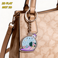 Porte-clés en acrylique mignon en forme de flacon de potion souriant, mini-monde avec chat, maison et nuages, breloque double face pour clés ou sacs