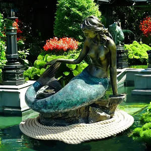 Sirena d'ottone del bronzo dell'ornamento all'aperto del <span class=keywords><strong>giardino</strong></span> che si siede sulla fontana di acqua di pietra <span class=keywords><strong>da</strong></span> vendere - Product Image 2