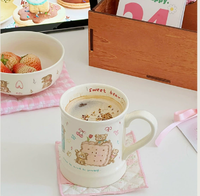 Mug en céramique vintage Little Bear Cookie, tasse à café et à lait mignonne peinte à la main pour les couples