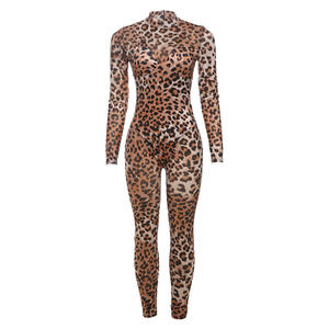 Herbst und Winter Neuerscheinung Mode Damen Leoparden-Print Netz-Romper Lässige Leggings Hosen Einteiler Jumpsuits für Frauen - Product Image 5