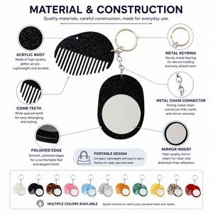 Ensemble Porte-clés Miroir Acrylique 2-en-1 avec Logo Personnalisé, Mini Miroir de Maquillage de Voyage et Brosse à Cheveux, Breloque de Sac, Vente en Gros, Cadeau en Lot - Product Image 4