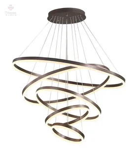 Forme ronde Chambre En Aluminium Suspension Globe Lampe Or Bague Moderne Led Lustre de Cercle