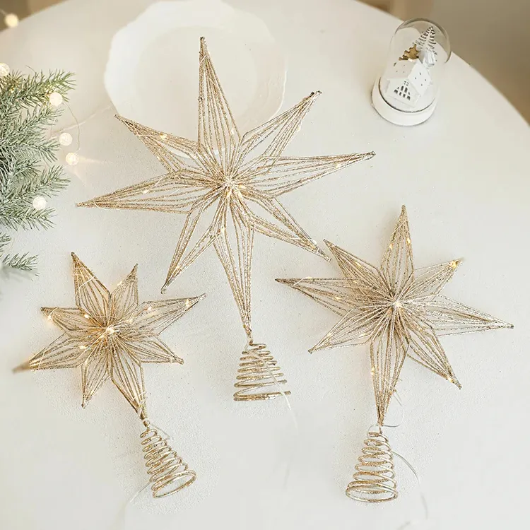 New Arrivals Christmas Snowflake Tree Topper Gold Glitter Tree Topper For Christmas Decoration