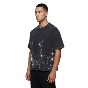 Ensemble T-shirt et short vintage pour homme en strass, 100 % coton respirant, tricoté, style streetwear, tenue décontractée d'été - Product Image 5