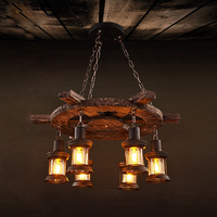 Lustre de plafond LED E27 en bois vintage style industriel antique, luminaires créatifs pour LOFT, bar, café, lampes suspendues