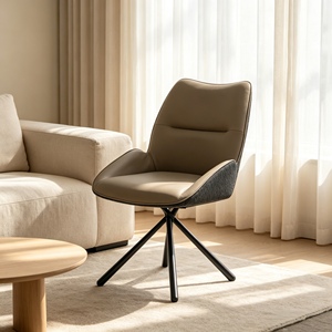 Two-Tone Leather Fabric Swivel <b>Dining</b> <b>Chair</b>, 360 Degree Rotatable Accent <b>Chair</b> with Black Star Metal Legs for Modern Home <b>Dining</b> - Product Image 4
