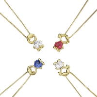 Collar de Cadena de Eslabones Chapado en Oro de 18K de Moda con Colgante de Corazón y Piedra de Nacimiento para Niña/Niño, Joyería Personalizada de Cadena de Clip para Mujer