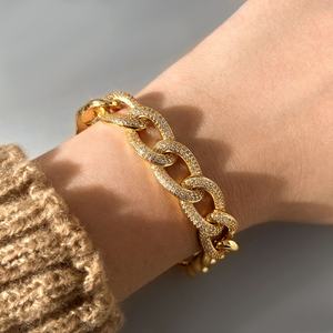 Wholesale Waterproof <b>Bracelets</b> 18K Gold Plated Iced Out Zircon Cuban Link Chain <b>Bracelet</b> for Fale Gift - Product Image 2