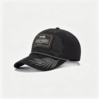 Gorra de béisbol de 5 paneles con parche frontal rígido tejido, diseño de cuerda, etiqueta privada, hoja bordada y visera curva. Proveedor OEM de gorras personalizadas.