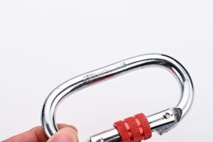 Mosquetón de escalada 25KN, mosquetón de puerta de bloqueo de tornillo, hebilla de hamaca de acero en forma de O para servicio pesado, accesorios de senderismo para escalada, bloqueo rojo - Product Image 2