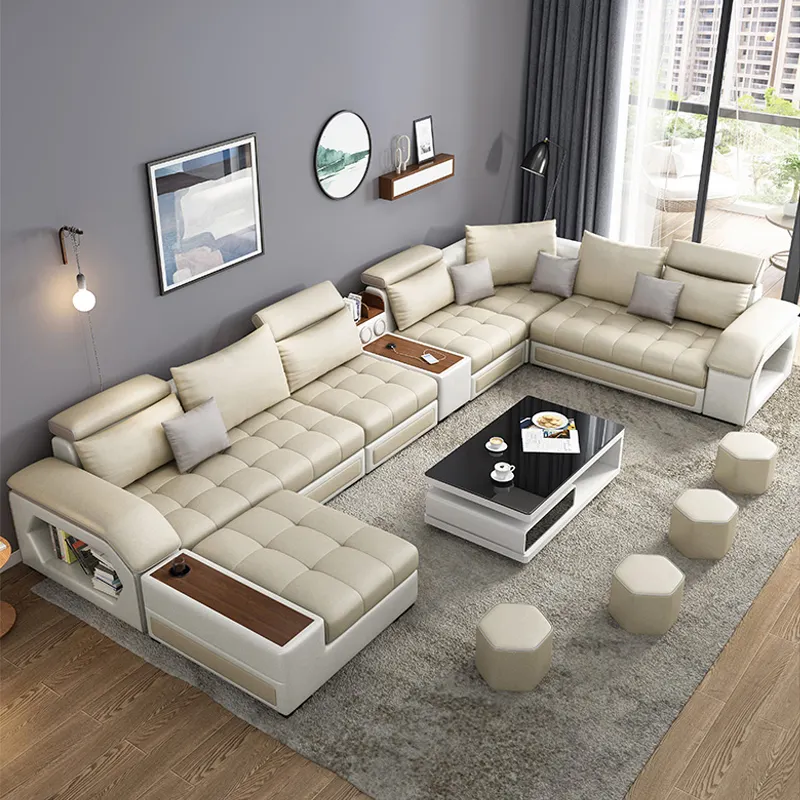 Moderne Leder U-förmige Schnitts ofa Couch Bett 7 Stück Set Möbel Wohnzimmer Stoff Samt Sofas Hersteller für zu Hause