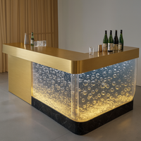 Comptoir de bar moderne pour hôtel, restaurant, bar, design LED, dessus en onyx translucide, marbre, or, en forme de U, pour boîte de nuit