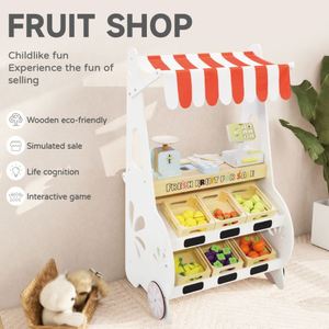 Jouet de simulation en bois pour enfants : Magasin de jeu de rôle, stand de marché avec étagères réalistes et auvent en tissu, jouet de supermarché - Product Image 1