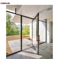 Puerta francesa de cristal interior/exterior moderna personalizada, puerta pivotante de aleación de aluminio con marco estrecho y apertura manual para villas