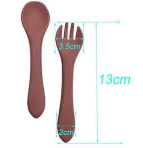 Juego de tenedor y cuchara de silicona de calidad alimentaria para bebés, sin BPA, vajilla para niños pequeños, cubiertos, utensilios de comedor para niños, accesorios - Product Image 3