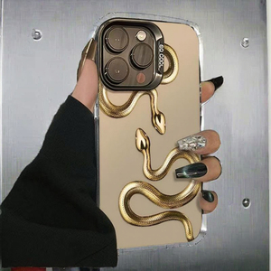 Custodia per telefono di lusso in TPU e PC con stampa serpente dorato e placcatura argento per <span class=keywords><strong>iPhone</strong></span> <span class=keywords><strong>8</strong></span> X XR XS 11 12 13 14 15 16 Pro Max - Product Image 5