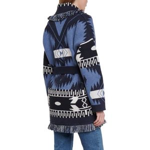 <span class=keywords><strong>Cardigan</strong></span> <span class=keywords><strong>Lungo</strong></span> da <span class=keywords><strong>Donna</strong></span> Lavorato a Maglia Jacquard con Nappe, Stile Bohémien, Fantasia Geometrica Unica a Blocchi di Colore, per Autunno e Inverno, per Mercati Esteri - Product Image 5