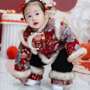 Girl's New Year Outfit Winter Thickened Chinese Style Two Piece Set For Baby Girls - Product Image 4