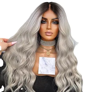 26inch Lace Front Wig Full Head Silver grey Heat Resistant Synthetic Wavy synthetic lace front wigs