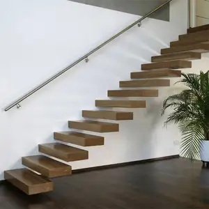 现代木质浮动楼梯豪华室内楼梯，实木胎面