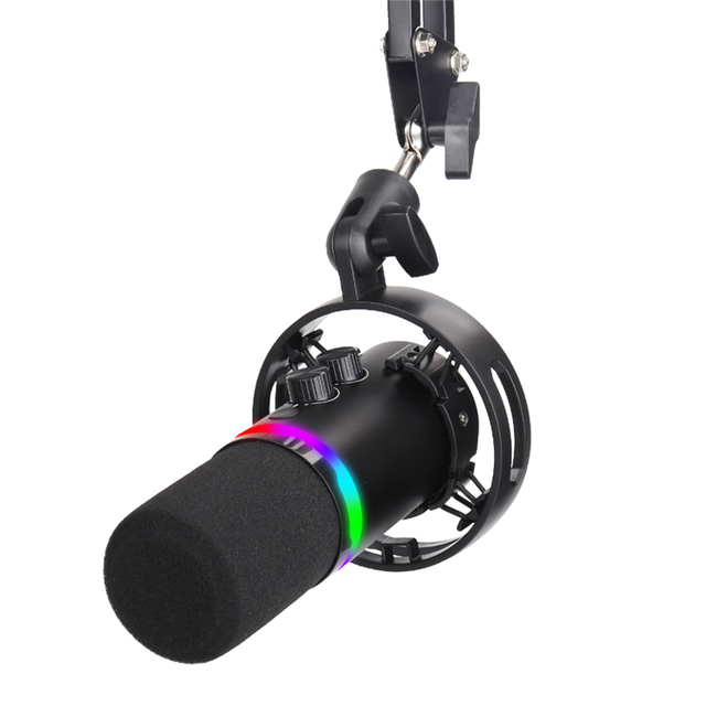 Dynamic Condenser Wired USB Microphone Noise Cancelling RGB Lighting Cardioid Type-C/XLR Professional 50Hz-15kHz Gaming