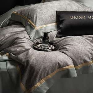 Copripiumino Moderno Estivo Fresco in Lyocell e Cotone, Tessuto per la Casa, Grigio con Stampa Digitale Geometrica, Misura <span class=keywords><strong>Queen</strong></span> King, Piatto e con Angoli - Product Image 5