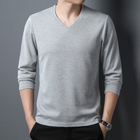 T-shirt décontracté pour homme à manches longues en maille gaufrée, col en V, coupe ajustée, maille texturée, respirant, doux et extensible, pour l'automne