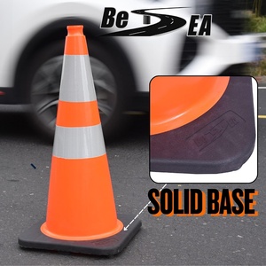 Cônes de signalisation routière BESEA, 8 pièces, en PVC orange réfléchissant, base noire, hauteur 28 pouces, structurellement stables, résistants à l'usure, pour la construction et le stationnement routier - Product Image 4