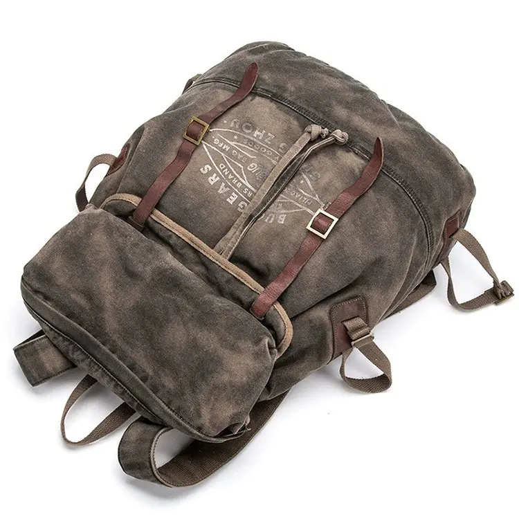 กระเป๋าเป้สะพายหลังแบบวินเทจสำหรับผู้ชายกระเป๋าเป้สะพายหลังผ้าใบ