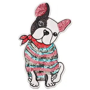 Coole Puppy Met Kettingen Hond Pailletten Applique Vintage Geborduurde Patch T-Shirt Of Jeans Decoratie Patch Applique