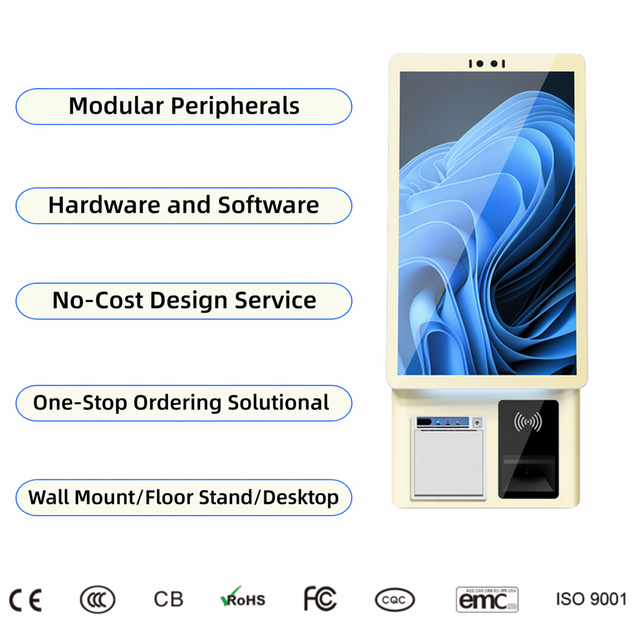 21.5 Inch Self Service Fast Food Ordering Kiosk Machine Restaurant Touch Screen Order QR Scanner Receipt Printer Payment SDK