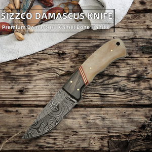 Hermoso Cuchillo Skinner de Hoja Fija de Acero de Damasco de Grado Industrial Sizzco, Personalizable OEM, con Mango de Hueso de Camello y Cuerno de Toro para Caza - Product Image 2